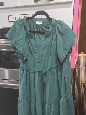 Calvin Klein Teal Tiered Ruffle Dress